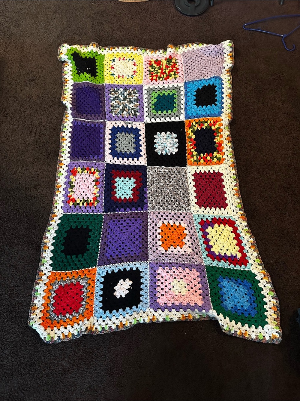 Handmade Multicolor Granny Square Crochet Throw Blanket